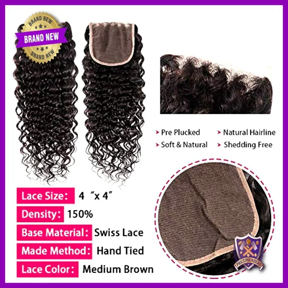 Brazilian Human Hair Extensions Water Wave Bundles with 4x4 Lace Closure